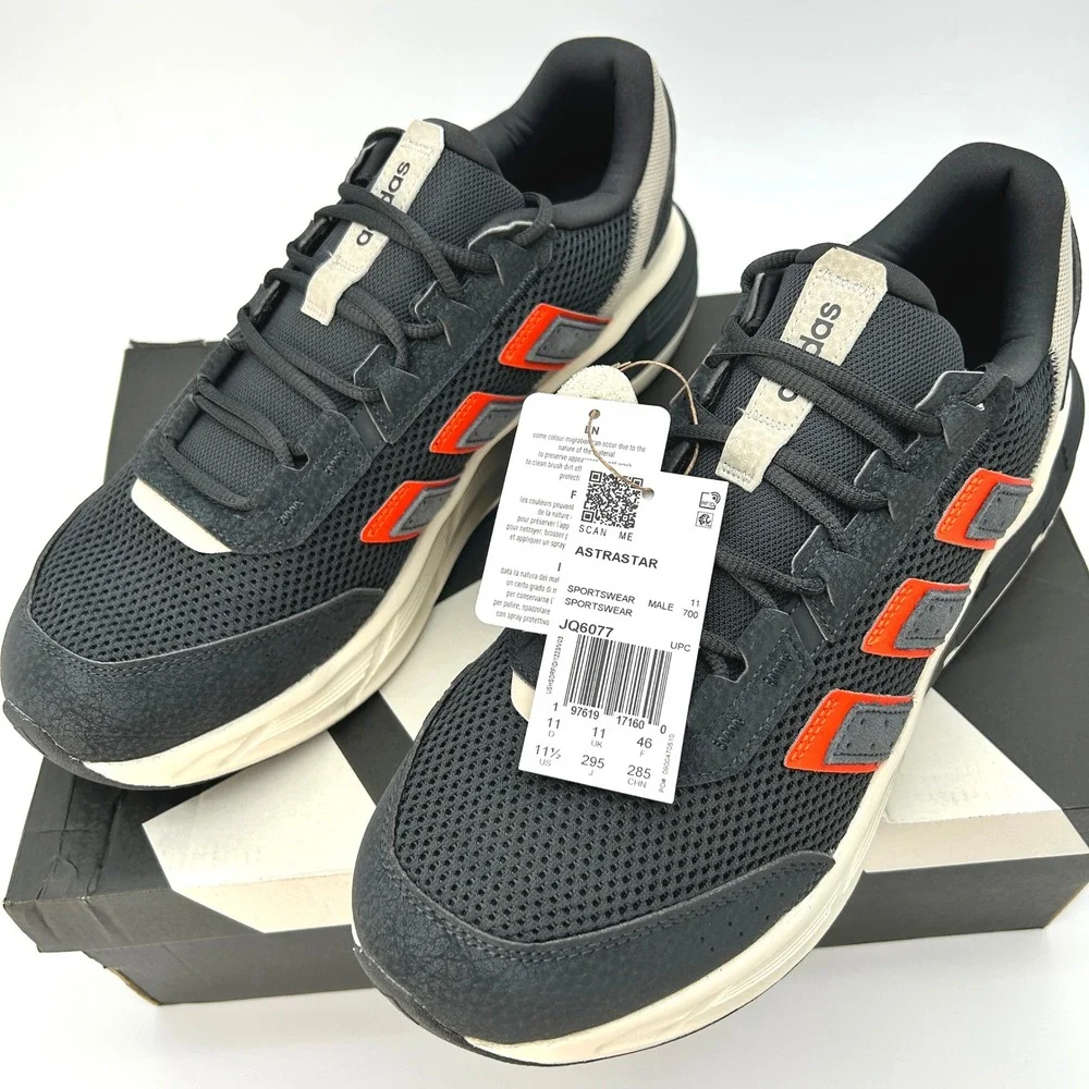 adidas Astrastar Sz 11.5 Mens Sneakers Gray Orange Trainers Cloudfoam NEW JQ6077